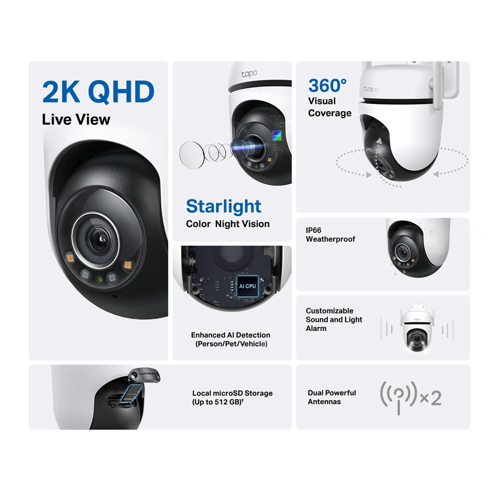 Pan/Tilt 2K QHD Outdoor Security Camera with Installation